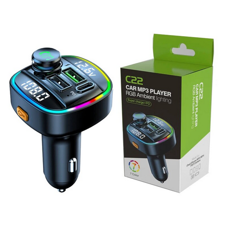C22 Car Charger MP3 Player RGB Ambient Lighting Supercharge S2471 FM TRANSMITTER