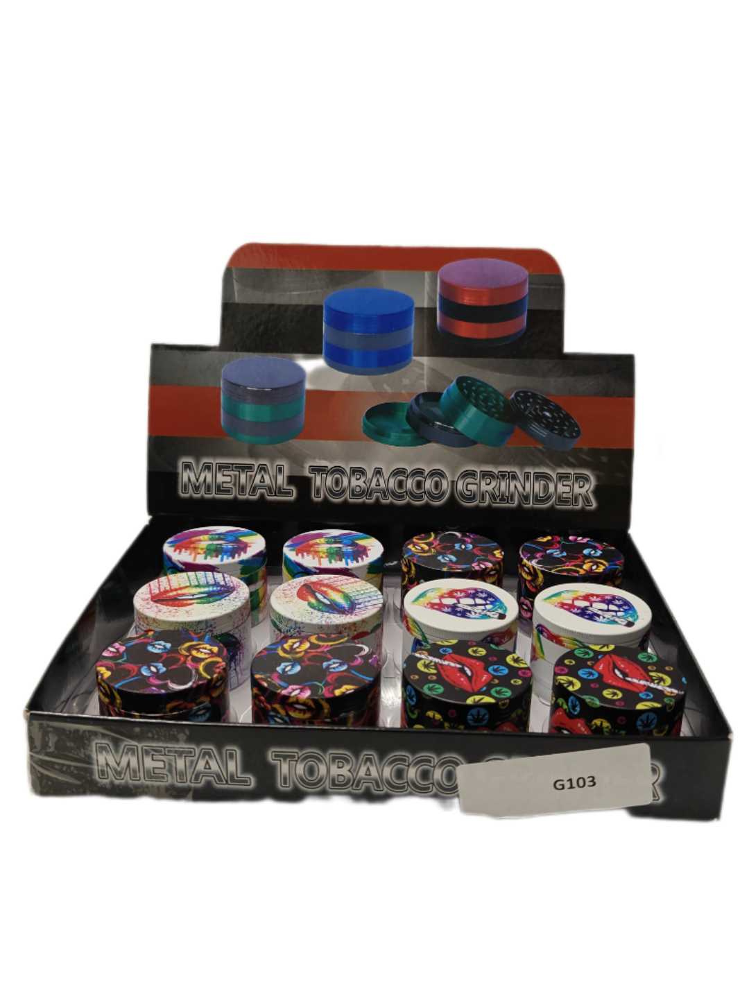Metal Tobacco Grinder 50MM Printed 12 CT