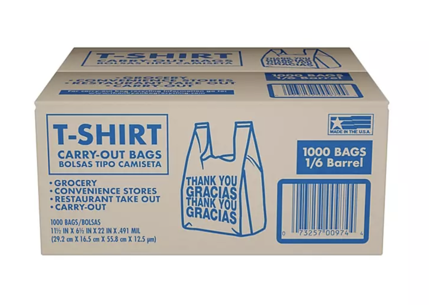 T-Shirt Carry-Out Bags, 11.5" x 6.5" x 22" (1,000 ct.)