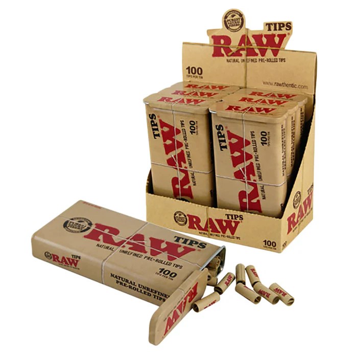 Raw Pre Rolled Tips Tin (Display of 6) 100 Tips Per Tin