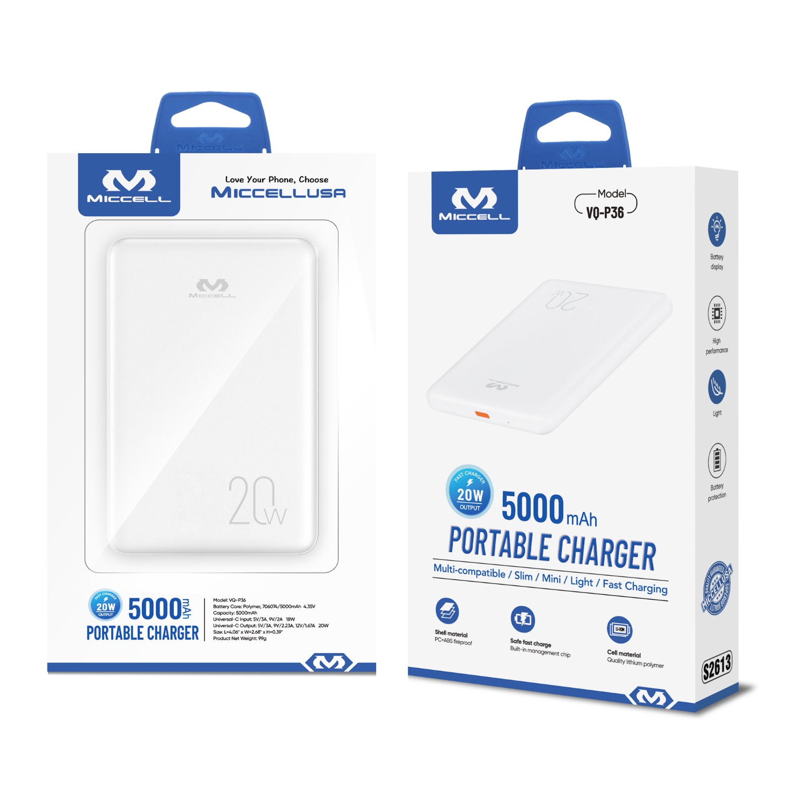 S2613 Miccell 20W/5KmAh Card-Sized Super Slim Fast