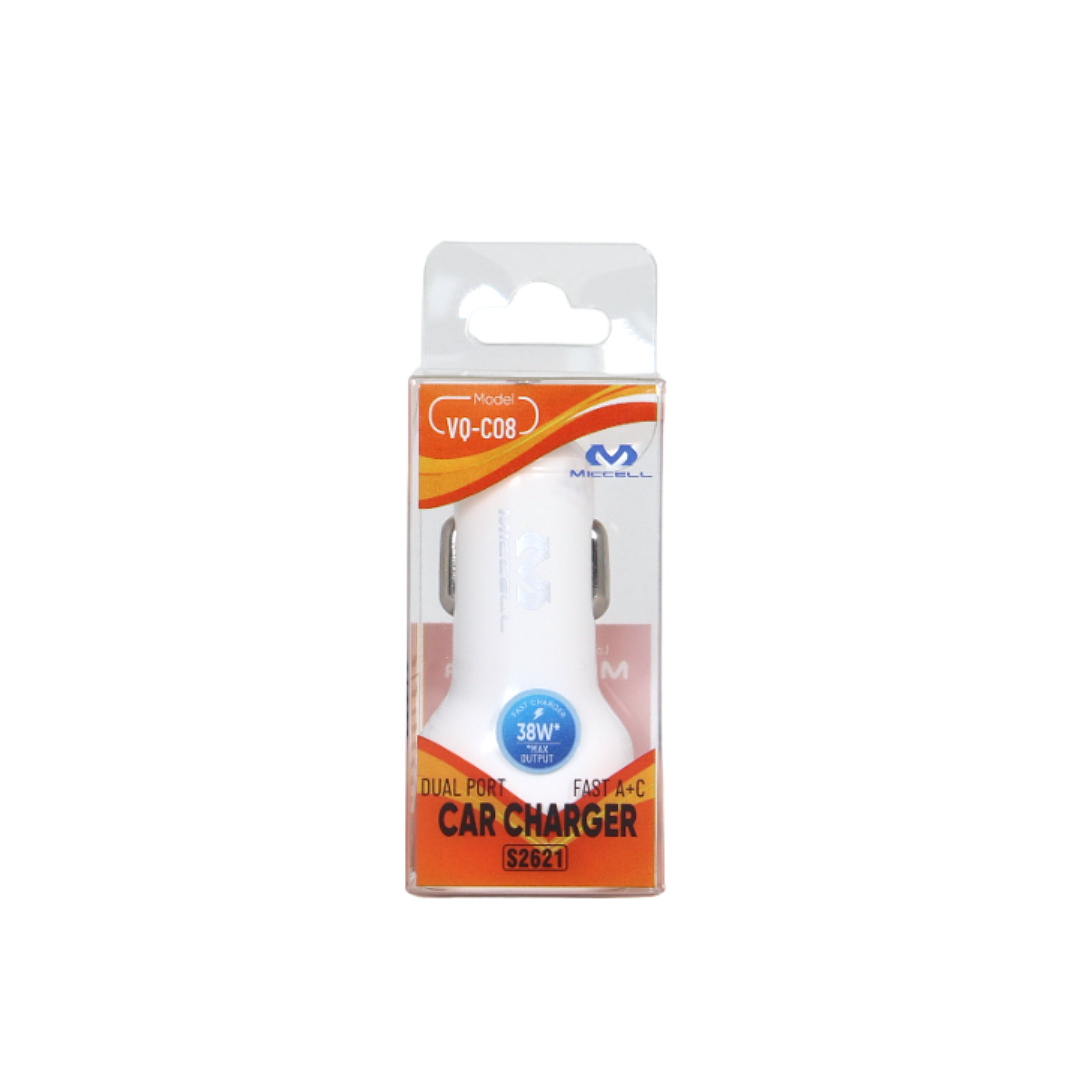 S2621 Miccell DUAL Port Fast CAR Charger 38W* (VQ-C08) PVC Pack