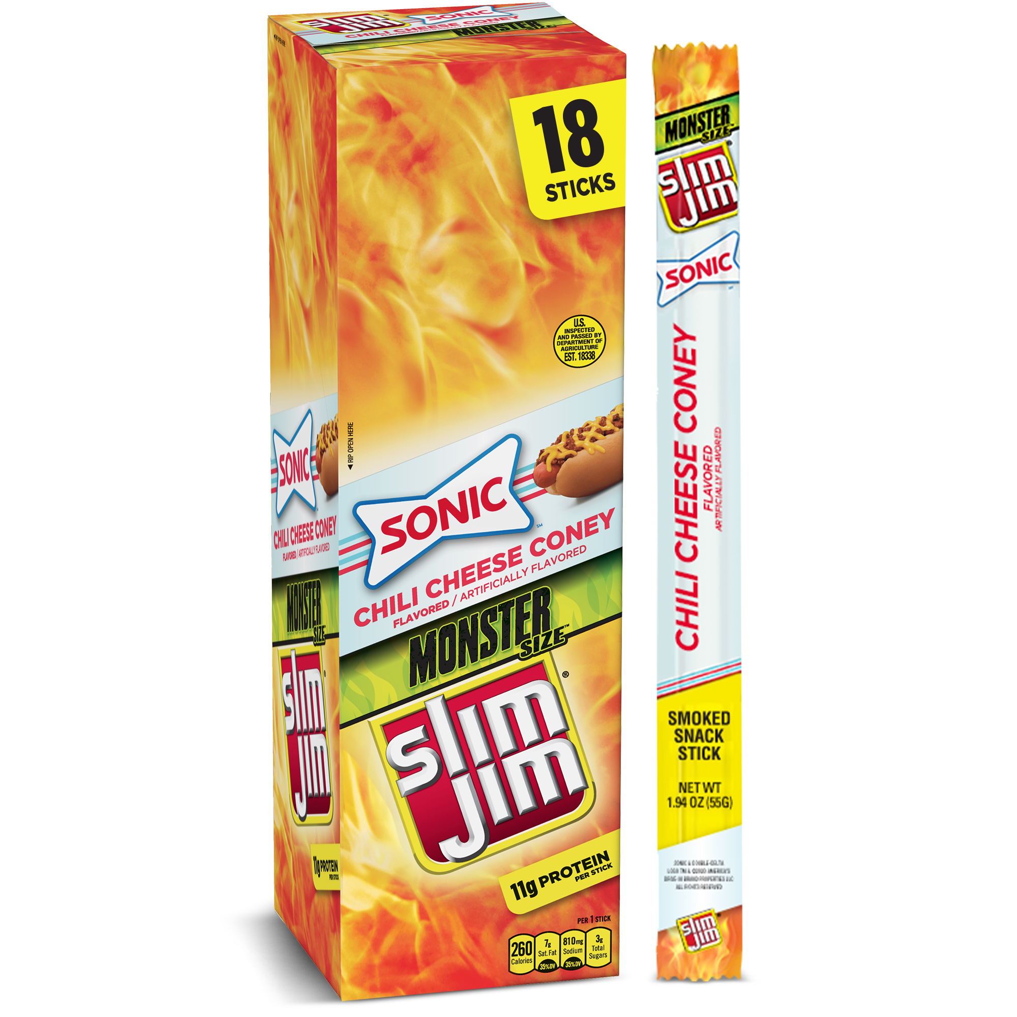 Slim Jim Monster Stick Sonic Chili Cheese Coney 1.94z 18ct
