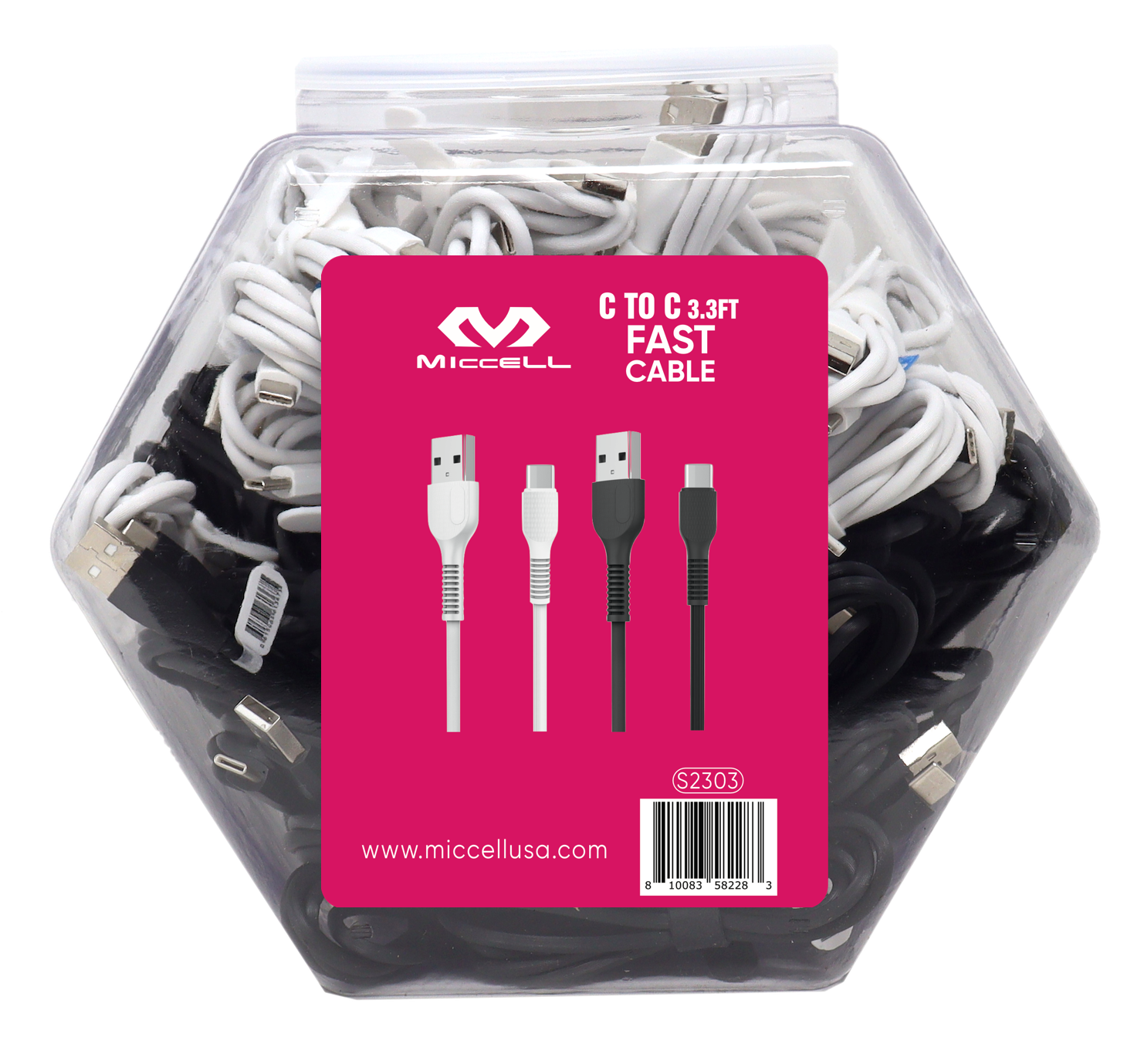 S2303 Miccell C to C 3.3ft Fast Cables in a Jar 50ct