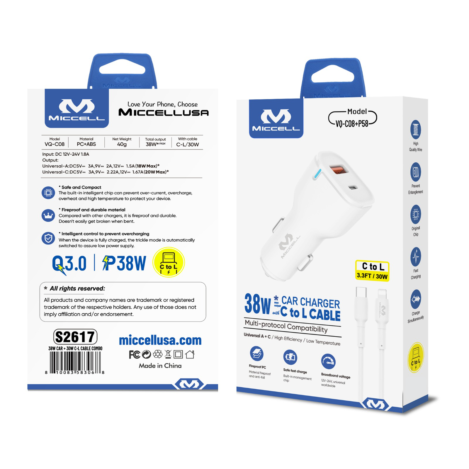 S2617 Miccell 38W Car Charger (VQ-C08 C TO L