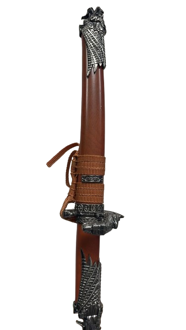 13" Single Brown Dragon Sword With Wood Stand